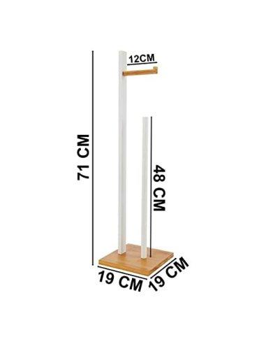 Portarrollos de Papel Higiénico de Pie Bambú/MDF Soporte para Rollos Papel Higiénico Color Blanco/Natural 19x19x71cm