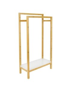 Toallero de Pie con 2 Barras Bambú/MDF Color Blanco y Marrón 45x20x83cm