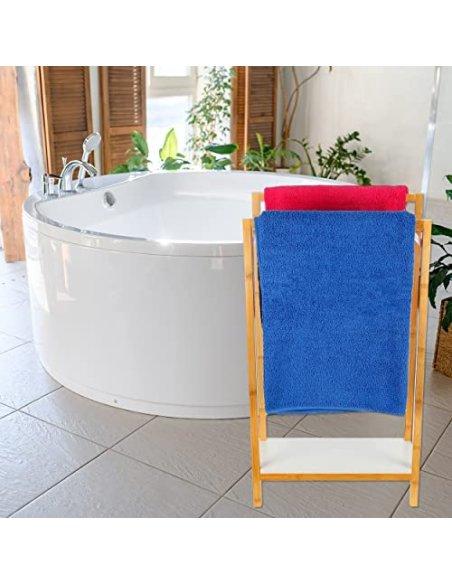 Toallero de Pie con 2 Barras Bambú/MDF Color Blanco y Marrón 45x20x83cm