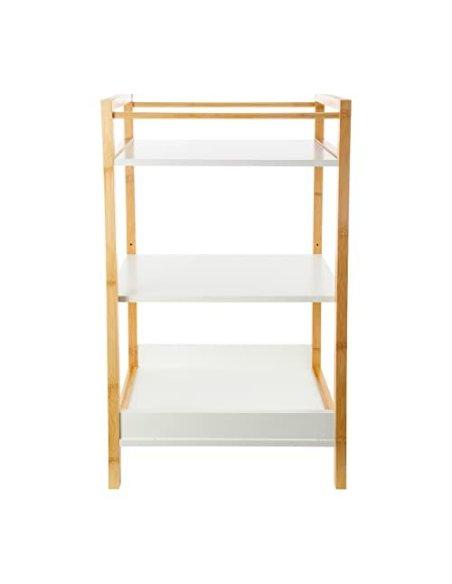 Estantería de baño Estantería Bambú y MDF de 3 Estantes Estantes para Toallas Blanco/Natural 72x44x30cm