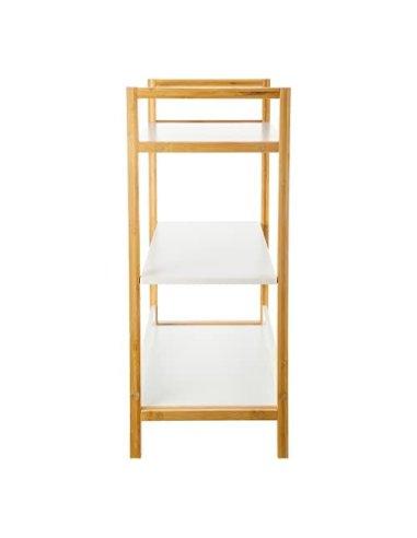 Estantería de baño Estantería Bambú y MDF de 3 Estantes Estantes para Toallas Blanco/Natural 72x44x30cm