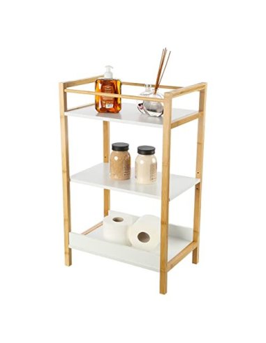 Estantería de baño Estantería Bambú y MDF de 3 Estantes Estantes para Toallas Blanco/Natural 72x44x30cm