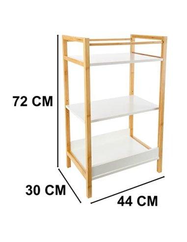 Estantería de baño Estantería Bambú y MDF de 3 Estantes Estantes para Toallas Blanco/Natural 72x44x30cm