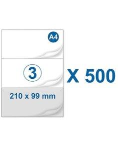 500 Etiquetas A4 Autoadhesiva 3 Etiquetas por hoja 210 x 99 mm, 500 Hojas, en Total 1500 Etiquetas para Impresoras Inkjet y L 2