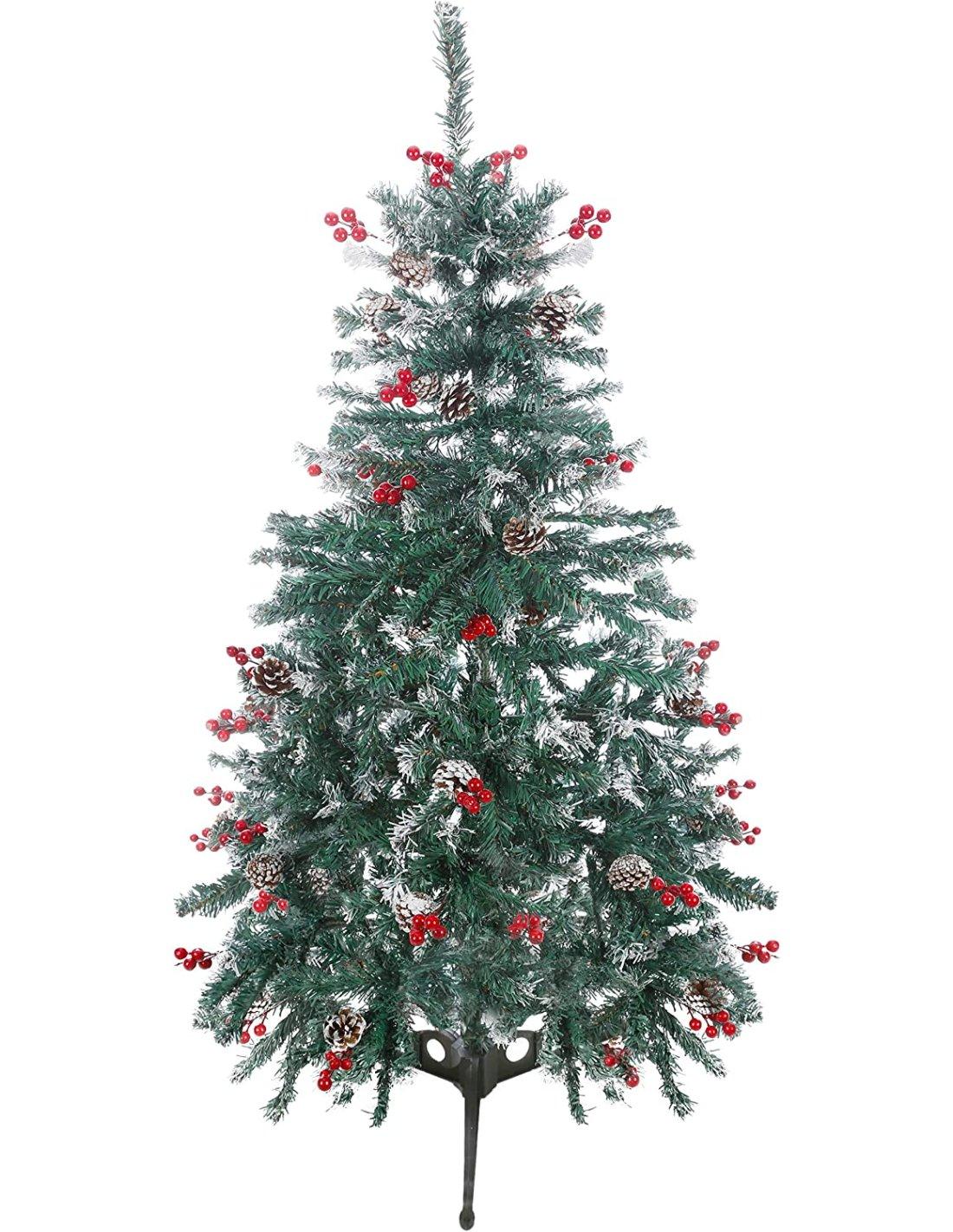 Árbol de Navidad Artificial Verde Efecto Nevado con Piñas y Frutos