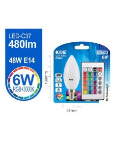 Led vela C37 6W E14 RGB 3000K