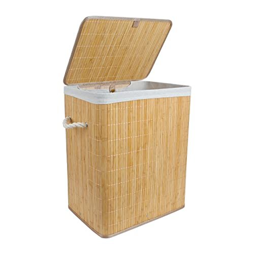 Kerhouze Cesto para la colada con tapa, 110 L, color gris, extraíble, con  asa de bambú y bolsillo interior, para ahorrar espacio, cesta para la colada,  almacenamiento de ropa : : Hogar