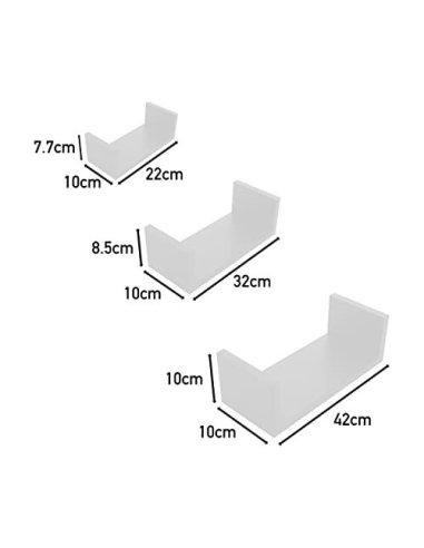 Juego de 3 Estantes, Baldas Flotantes, Estanteria Flotantes de Pared, Montaje Oculto, Juego de Baldas para Libros y Objetos d