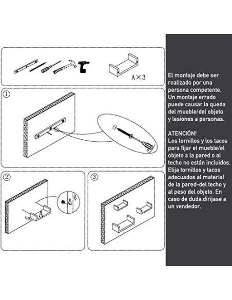 Juego de 3 Estantes, Baldas Flotantes, Estanteria Flotantes de Pared, Montaje Oculto, Juego de Baldas para Libros y Objetos d