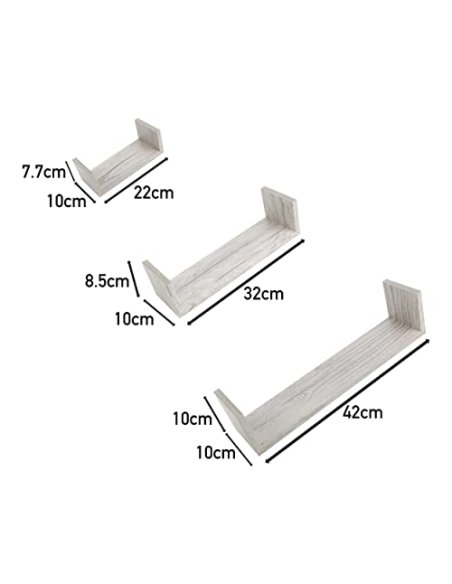 Juego de 3 Estantes, Baldas Flotantes, Estanteria Flotantes de Pared, Montaje Oculto, Juego de Baldas para Libros y Objetos