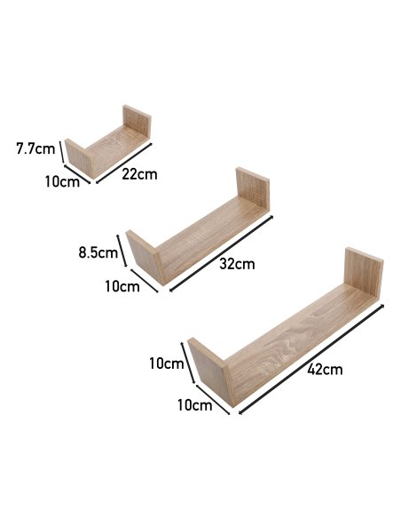 Juego de 3 Estantes, Baldas Flotantes, Estanteria Flotantes de Pared, Montaje Oculto, Juego de Baldas para Libros y Objetos