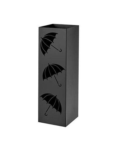 H HANSEL HOME Paragüero de Metal Negro con Plato de Plástico 15,50 X 15,50 X 49,00 cm - 3 Paraguas Negro