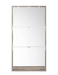 H HANSEL HOME Zapatero con Espejos, Organizador Zapatos, 3 Puertas, Zapatero Estrecho para Pasillo, Entrada, 59.6 x 23,4 x 11 2