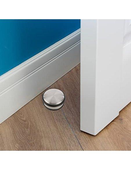 Tope Puerta Metal, Retenedor de Puerta con Anillos de Goma, Stop Puerta, Cuña Metal para Fijar al Suelo, Plateado, Goma Negra