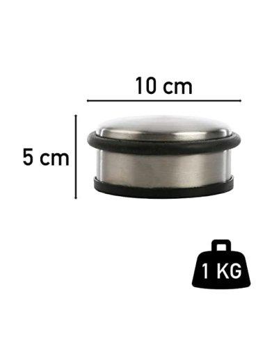 Tope Puerta Metal, Retenedor de Puerta con Anillos de Goma, Stop Puerta, Cuña Metal para Fijar al Suelo, Plateado, Goma Negra