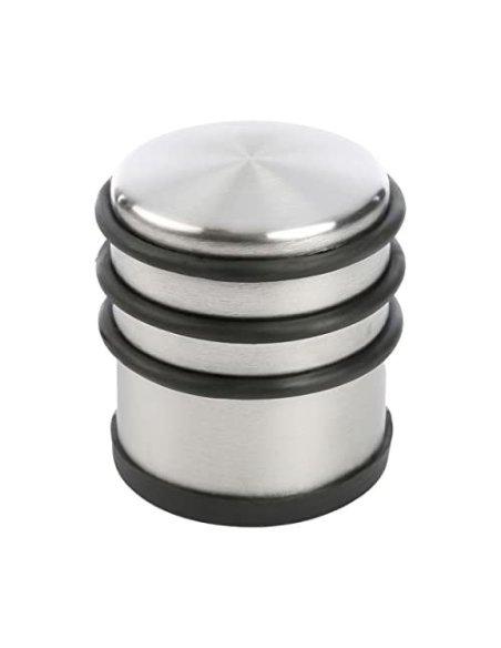 Tope Puerta Metal, Retenedor de Puerta con Anillos de Goma, Stop Puerta, Cuña Metal para Fijar al Suelo, Plateado, Goma Negra