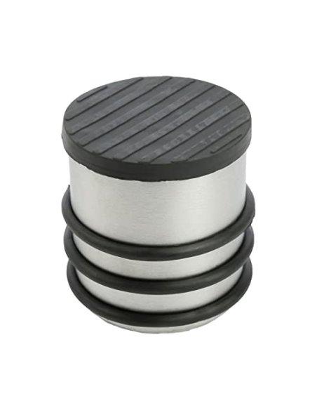 Tope Puerta Metal, Retenedor de Puerta con Anillos de Goma, Stop Puerta, Cuña Metal para Fijar al Suelo, Plateado, Goma Negra