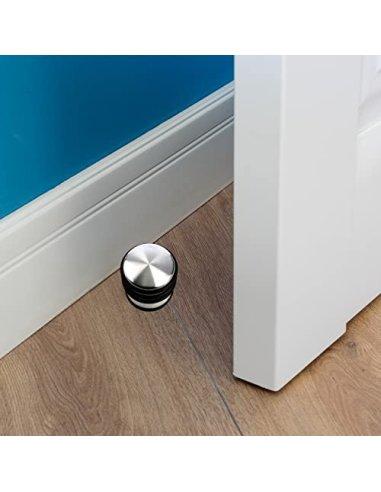 Tope Puerta Metal, Retenedor de Puerta con Anillos de Goma, Stop Puerta, Cuña Metal para Fijar al Suelo, Plateado, Goma Negra