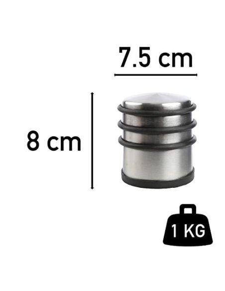 Tope Puerta Metal, Retenedor de Puerta con Anillos de Goma, Stop Puerta, Cuña Metal para Fijar al Suelo, Plateado, Goma Negra