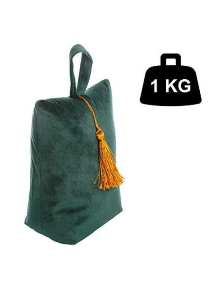 Tope de Puerta Decorativo Tope Puerta de Tela Arena Sujeta Puertas Suelo Tope para Ventanas y Puertas - Verde Liso con Fleco