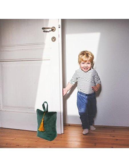 Tope de Puerta Decorativo Tope Puerta de Tela Arena Sujeta Puertas Suelo Tope para Ventanas y Puertas - Verde Liso con Fleco