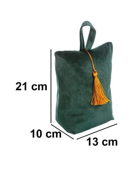 Tope de Puerta Decorativo Tope Puerta de Tela Arena Sujeta Puertas Suelo Tope para Ventanas y Puertas - Verde Liso con Fleco