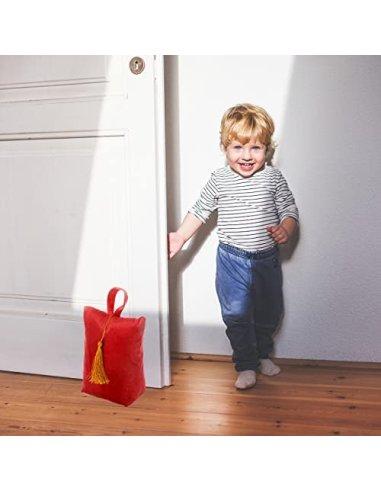 Tope de Puerta Decorativo Tope Puerta de Tela Arena Sujeta Puertas Suelo Tope para Ventanas y Puertas - Rojo Liso con Fleco