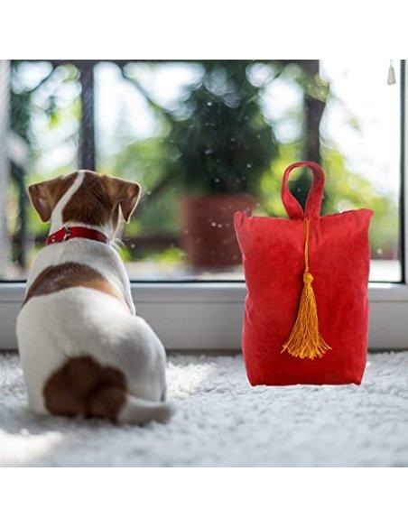 Tope de Puerta Decorativo Tope Puerta de Tela Arena Sujeta Puertas Suelo Tope para Ventanas y Puertas - Rojo Liso con Fleco