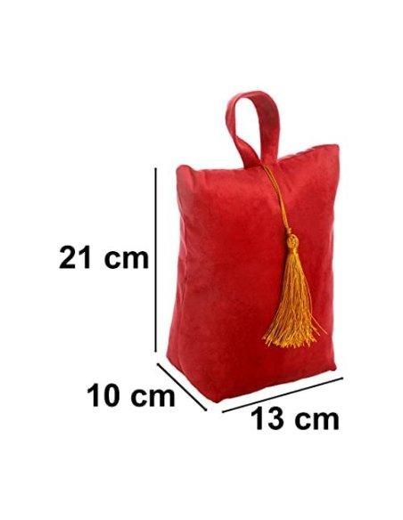 Tope de Puerta Decorativo Tope Puerta de Tela Arena Sujeta Puertas Suelo Tope para Ventanas y Puertas - Rojo Liso con Fleco