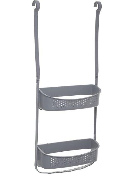 H HANSEL HOME Estantería Colgante de Ducha con Brazos Ajustables, 2 Alturas con Colgador, Sin Taladro, Gris, 31,5 x 11 x 70 cm