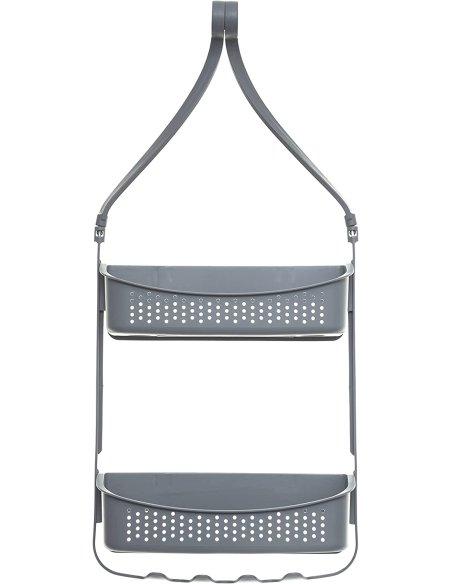 H HANSEL HOME Estantería Colgante de Ducha con Brazos Ajustables, 2 Alturas con Colgador, Sin Taladro, Gris, 31,5 x 11 x 70 cm