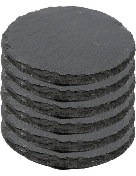 Mini Plato Llano de Pizarra Natural, Platos para Sushi, con Caja de Bambú, Negro, Tablas de Piedra Redonda 10 cm - 6 Unidades