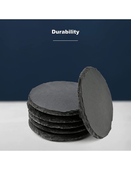 Mini Plato Llano de Pizarra Natural, Platos para Sushi, con Caja de Bambú, Negro, Tablas de Piedra Redonda 10 cm - 6 Unidades