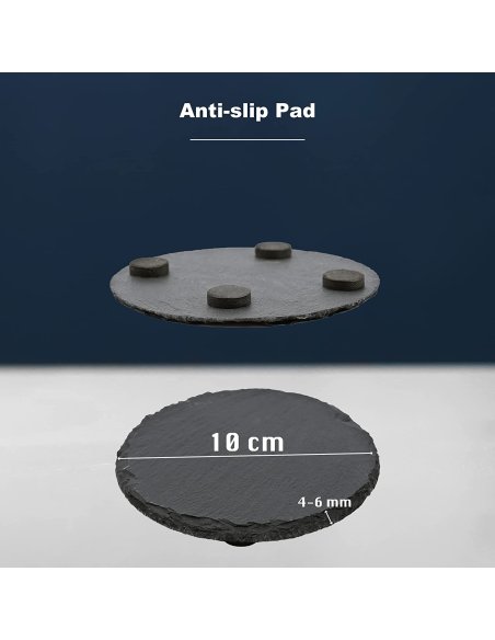 Mini Plato Llano de Pizarra Natural, Platos para Sushi, con Caja de Bambú, Negro, Tablas de Piedra Redonda 10 cm - 6 Unidades