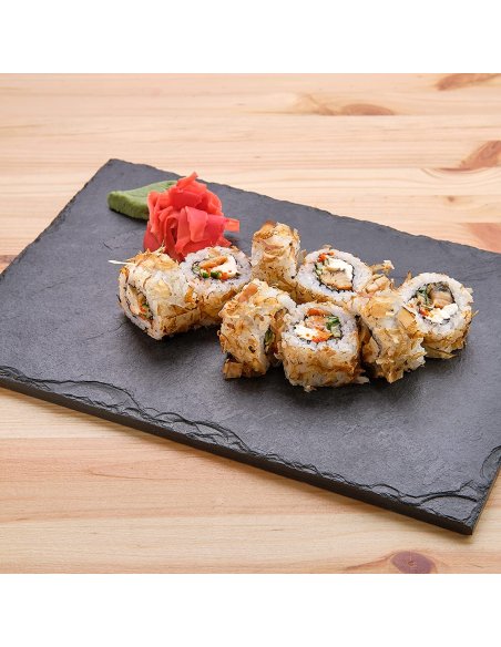 Plato Llano de Pizarra Natural, Platos para Sushi, Bandejas para Servir Alimentos Quesos, Negro, Tablas de Piedra, Retangulado