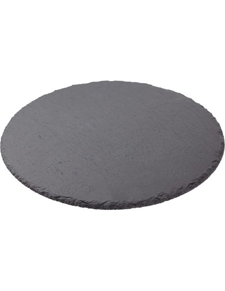 Plato Llano de Pizarra Natural, Platos para Sushi,  Bandejas para Servir Alimentos Quesos, Negro, Tablas de Piedra Redonda