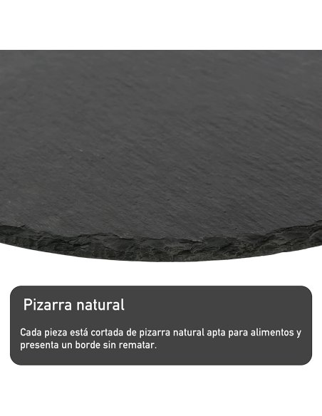 Plato Llano de Pizarra Natural, Platos para Sushi,  Bandejas para Servir Alimentos Quesos, Negro, Tablas de Piedra Redonda