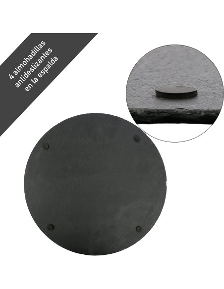 Plato Llano de Pizarra Natural, Platos para Sushi,  Bandejas para Servir Alimentos Quesos, Negro, Tablas de Piedra Redonda