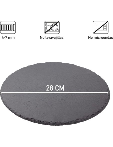 Plato Llano de Pizarra Natural, Platos para Sushi,  Bandejas para Servir Alimentos Quesos, Negro, Tablas de Piedra Redonda