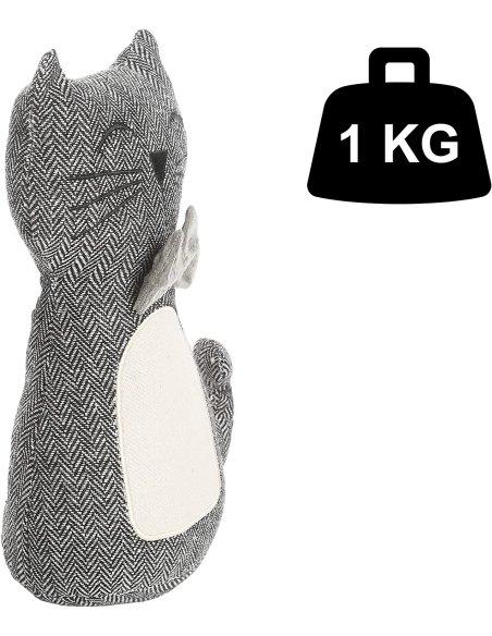 Tope de Puerta Decorativo Tope Puerta de Tela Arena Sujeta Puertas Suelo Tope para Ventanas y Puertas - Gato Gris/Blanco