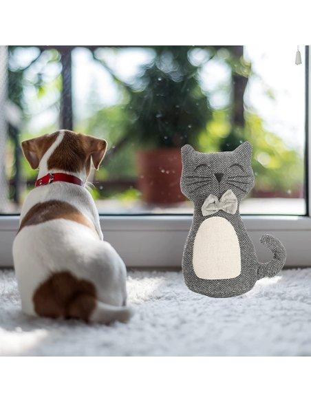 Tope de Puerta Decorativo Tope Puerta de Tela Arena Sujeta Puertas Suelo Tope para Ventanas y Puertas - Gato Gris/Blanco