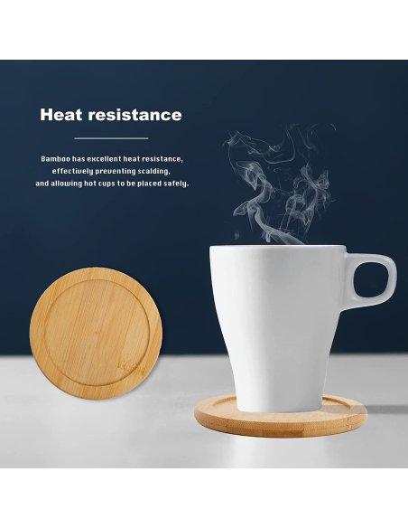Juego de 6 Posavasos de Bambú Natural Antideslizante Redondos con Caja de Bambú, Set Posavasos para Bebidas, 10cm, Color Madera