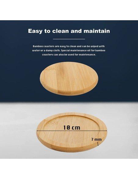 Juego de 6 Posavasos de Bambú Natural Antideslizante Redondos con Caja de Bambú, Set Posavasos para Bebidas, 10cm, Color Madera
