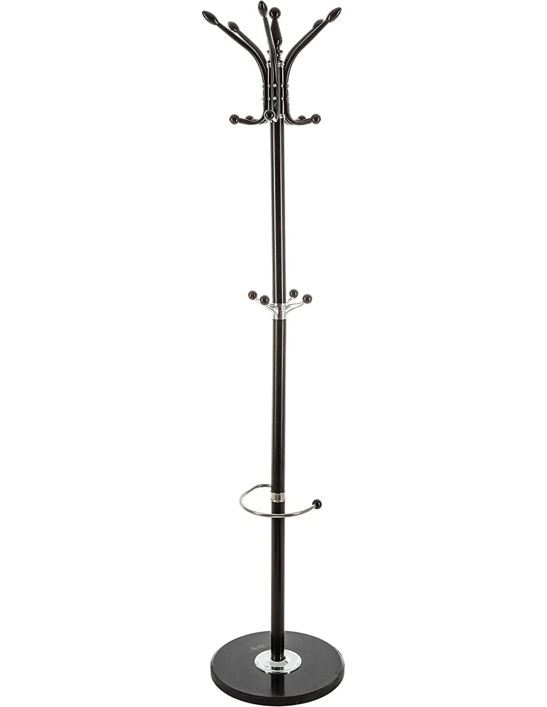 Tradineur - Perchero de pie metálico negro con 8 ganchos, 173 x 44,5 x 44,5  cm, soporte clásico para colgar ropa, abrigos, sombr