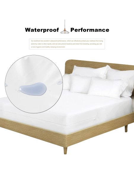 Funda Colchón con Capa Impermeable de TPU y Cremallera Cobertura Total, Impermeable y Transpirable, Elastico, Ajustable Blanco