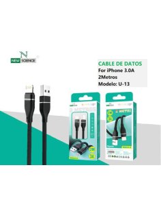 Cable Iphone 2m 3A U-13 Negro