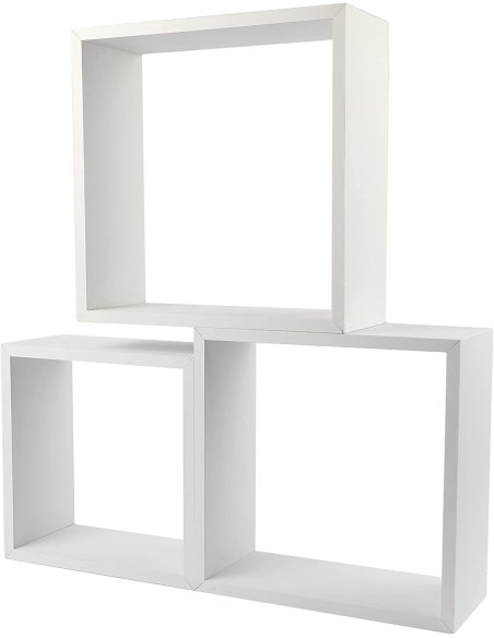 Juego de 3 Cubos Estantes de Pared, Estantería de Cubo, Estantería para Libro, Objetos de Decoración, Madera, Blanco