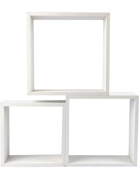 Juego de 3 Cubos Estantes de Pared, Estantería de Cubo, Estantería para Libro, Objetos de Decoración, Madera, Blanco