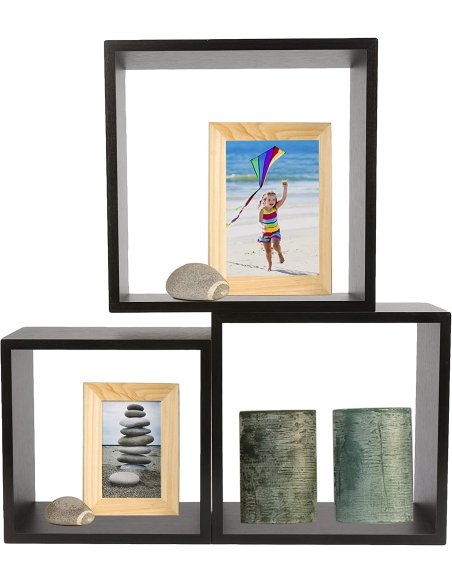 Juego de 3 Cubos Estantes de Pared, Estantería de Cubo, Estantería para Libro, Objetos de Decoración, Madera, Blanco