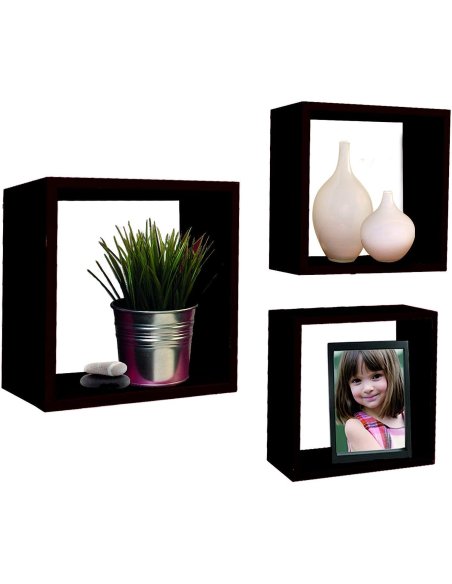 Juego de 3 Cubos Estantes de Pared, Estantería de Cubo, Estantería para Libro, Objetos de Decoración, Madera, Blanco